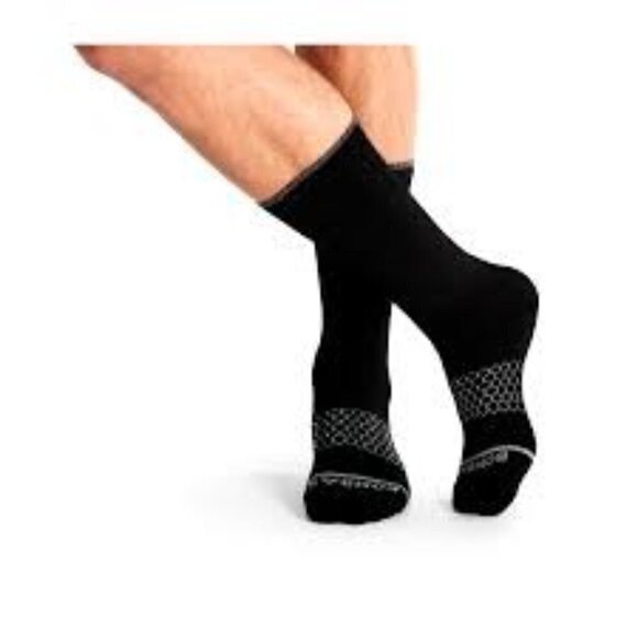 Bombas Calf Crew Socks Black Antimicrobial Honeycomb Arch Y Stitched Heel NEW - Picture 1 of 2